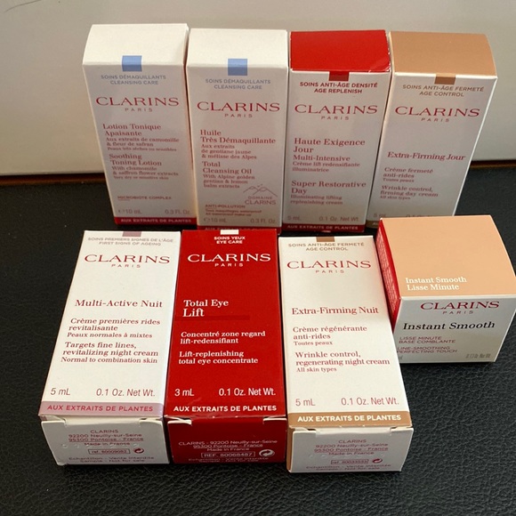 NIB Clarins and Mario Badescu gift set 9 clarins + MB wake up glowing + pouch - Picture 5 of 14